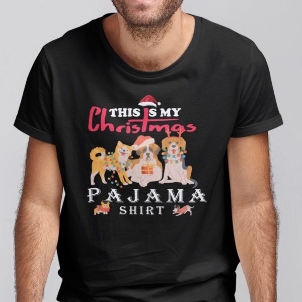 Cute Dog This is My Christmas Pajama Shirt Xmas Lights Funny Holiday T-shirt