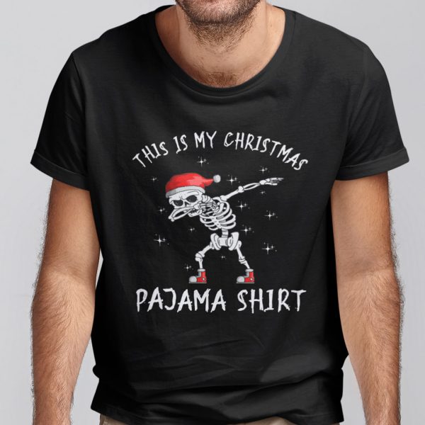Dabbing SkeletonThis is My Christmas Pajama Shirt Xmas Lights Funny Holiday T-shirt