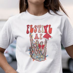 Festive Af Shirt Skeleton Middle Finger Light Tee