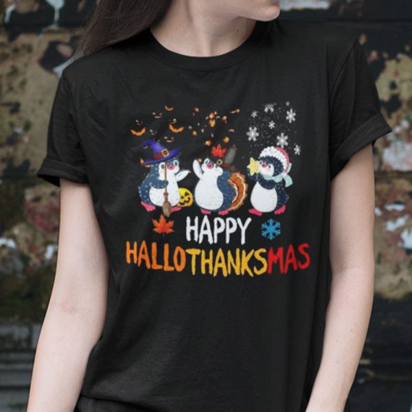 Happy Hallothanksmas Penguin Shirt Happy Halloween Thanksgiving Christmas