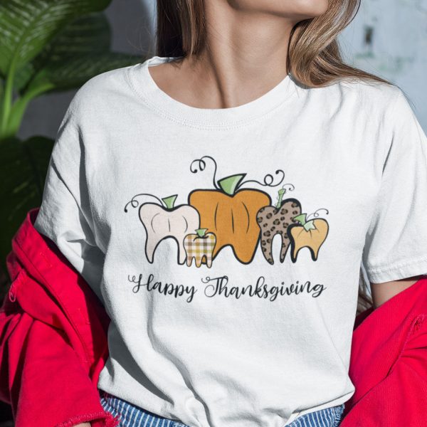 Happy Thanksgiving Shirt Pumpkin Tooth Leopard Dentist Fall