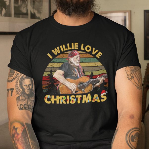 I Willie Love Christmas Shirt Willie Nelson Palying Guitar