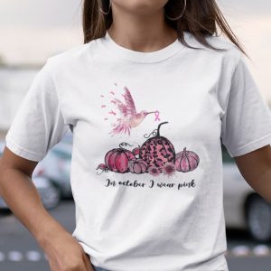 In October We Wear Pink Pumpkins Breast Cancer Shirt Halloween