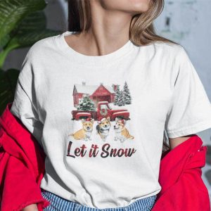 Let It Snow Corgi Dog Christmas T Shirt 100 Cotton