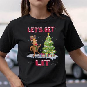 Let’s Get Lit Christmas T Shirt Reindeer Christmas Tree