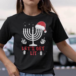 Let’s Get Lit Christmas T Shirt Santa Hat