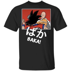 Saitama Hits Goku and Says Baka Shirt Mashup Dragon Ball and One Punch Man Tee All Day Tee 1