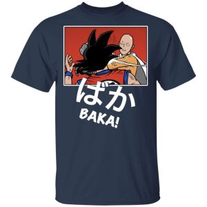 Saitama Hits Goku and Says Baka Shirt Mashup Dragon Ball and One Punch Man Tee  All Day Tee