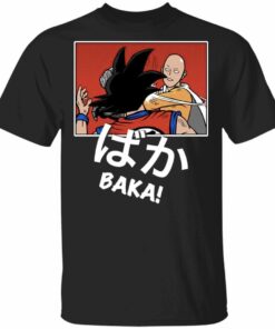 Saitama Hits Goku and Says Baka Shirt Mashup Dragon Ball and One Punch Man Tee All Day Tee 3