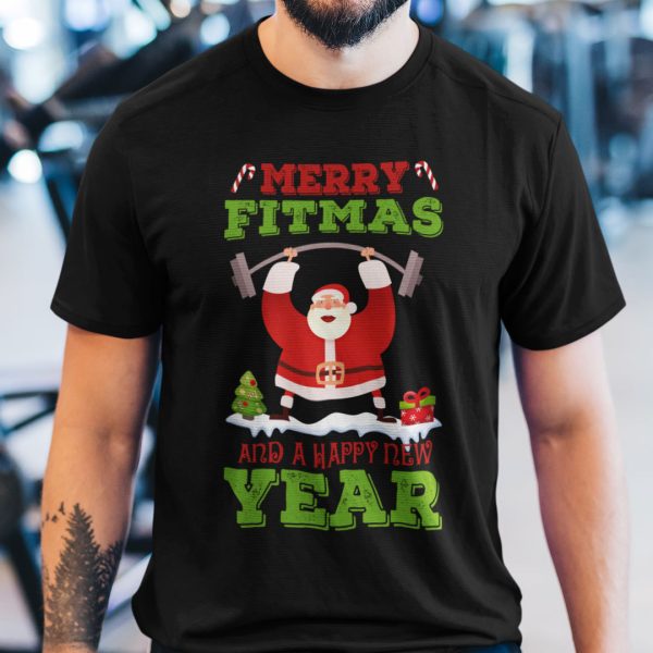 Santa Fitness Christmas Sport Shirt Merry Fitmas And A Happy New Year