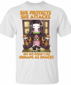 She Protects She Attacks Nezuko T Shirt Demon Slayer Anime Tee All Day Tee 1