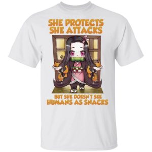 She Protects She Attacks Nezuko T Shirt Demon Slayer Anime Tee All Day Tee 3