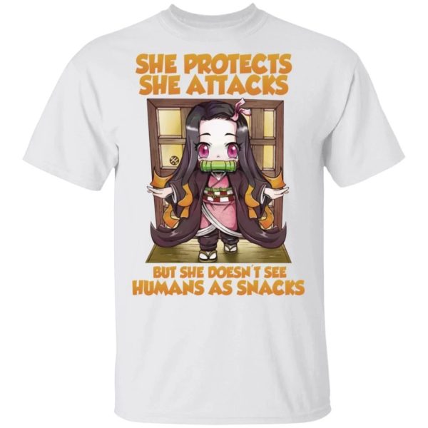 She Protects She Attacks Nezuko T Shirt Demon Slayer Anime Tee  All Day Tee