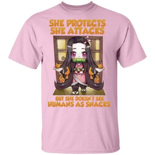 She Protects She Attacks Nezuko T Shirt Demon Slayer Anime Tee  All Day Tee