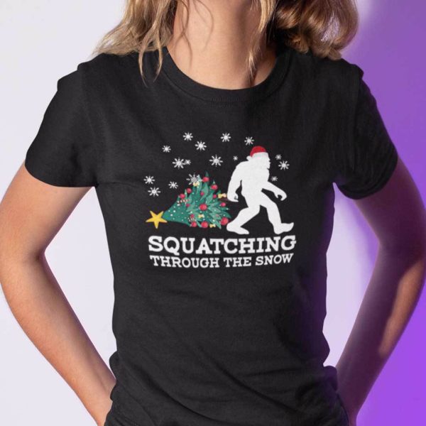 Squatching Through The Snow Bigfoot Shirt Merry Christmas