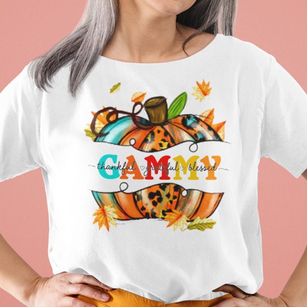 Thankful Grateful Blessed Shirt Gammy Thanksgiving Pumpkin Tee