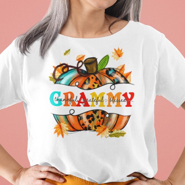 Thankful Grateful Blessed Shirt Grammy Thanksgiving Pumpkin Tee