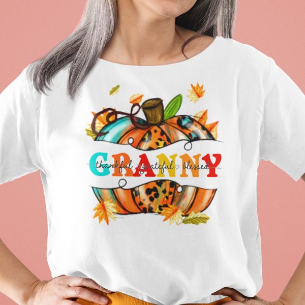 Thankful Grateful Blessed Shirt Granny Thanksgiving Pumpkin Tee