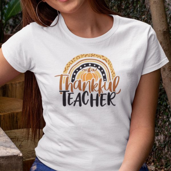 Thankful Teacher Shirt Rainbow Pumpkin Thanksgiving