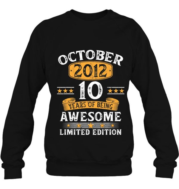 10 Years Old Gift Tee Vintage 10Th Birthday October 2012 Birthday