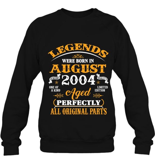 18Th Birthday Tee Legends Born In August 2004 18 Years Old