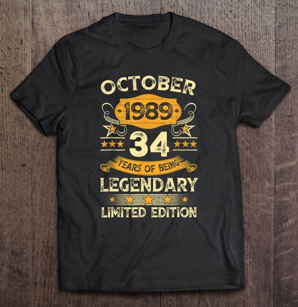 34 Years Old Gift Vintage Made In October 1989 34Th Birthday