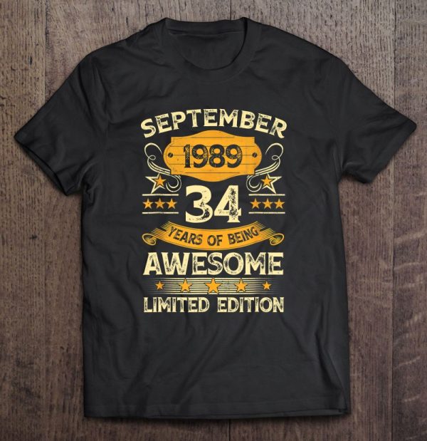 34 Years Old Gifts 34Th Birthday Vintage September 1989 Retro