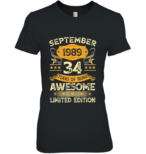 34 Years Old Gifts 34Th Birthday Vintage September 1989 Retro