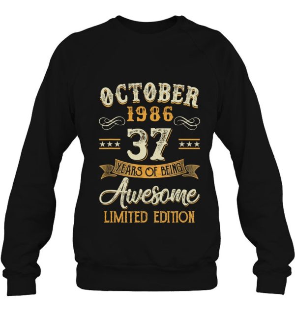 37 Years Old Gifts 37Th Birthday Vintage October 1986 Retro