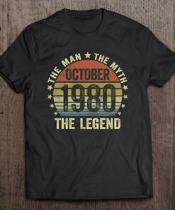 42 Years Old Birthday Gifts Man Myth Legend October 1980 Retro 1