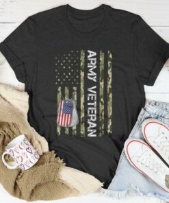 Army Veteran With American Flag T Shirt 1