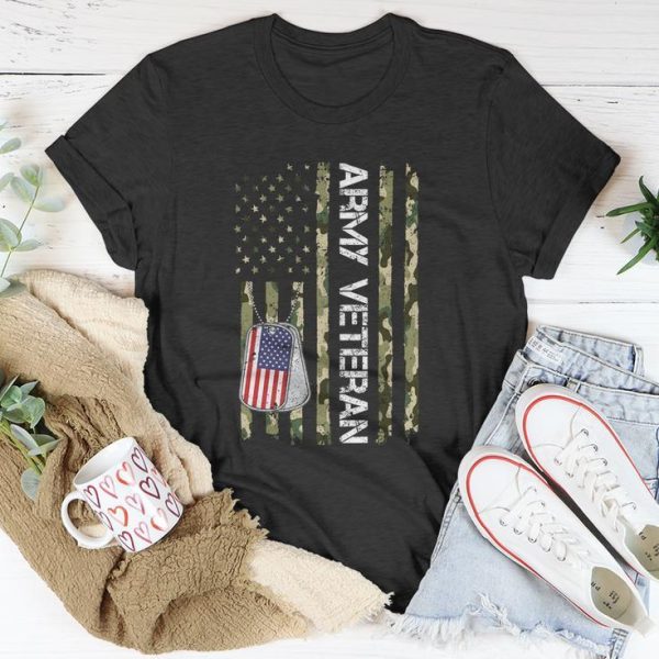 Army Veteran With American Flag T-Shirt
