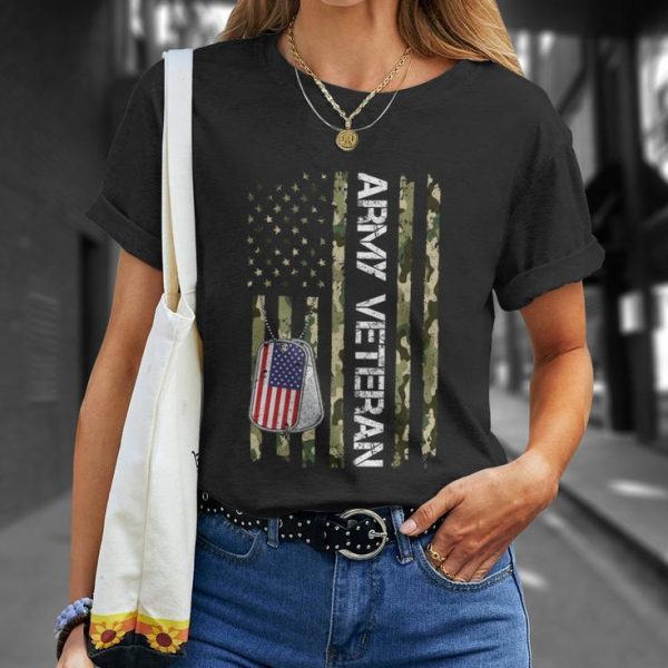 Army Veteran With American Flag T-Shirt