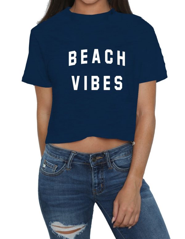 Beach Vibes Women’s 100% Cotton Crop Slub Tee