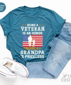 Being A Veteran is an Honor Being a Grandpa is Priceless Veteran Military T Shirt 2