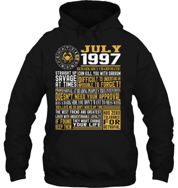 Best Born In July 1997 Facts Shirts For Mens Womens