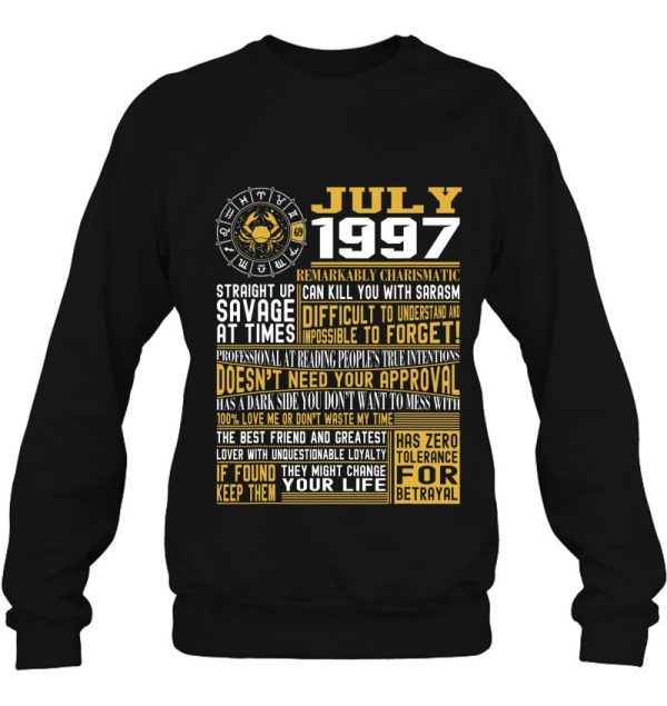 Best Born In July 1997 Facts Shirts For Mens Womens