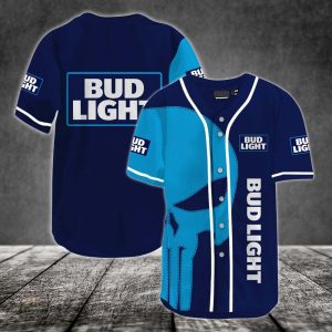 Bud Light Baseball Jersey Giant Light Blue Punisher Skull