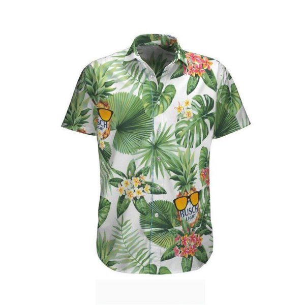 Busch Light Hawaiian Shirt Green Tropical Leaves And Beer