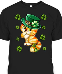 Cat Shamrock Leprechaun St Patricks Day T Shirt 1
