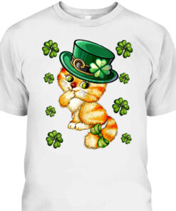 Cat Shamrock Leprechaun St Patricks Day T Shirt 2