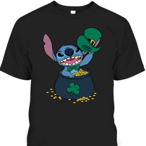 Disney Stitch Pot Of Gold Shamrock St Patrick’s Day T-Shirt