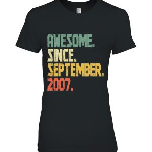 Funny 15 Years Old Shirt- Awesome Since September 2007 15Th Birthday