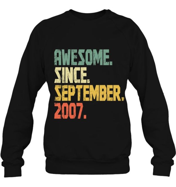 Funny 15 Years Old Shirt- Awesome Since September 2007 15Th Birthday