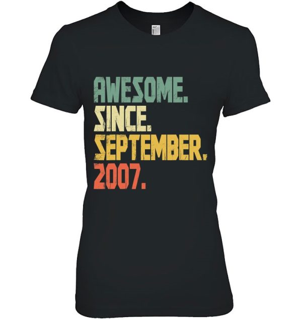 Funny 15 Years Old Shirt- Awesome Since September 2007 Vintage