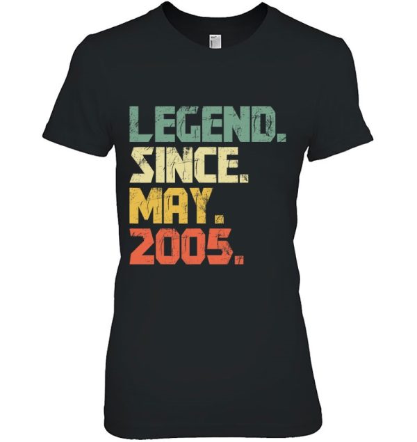 Funny 18 Years Old Shirt Boys Girls Legend Since May 2005 Vintage