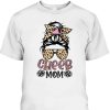 Funny Mother’s Day T-Shirt Cheer Mom Leopard Messy Bun