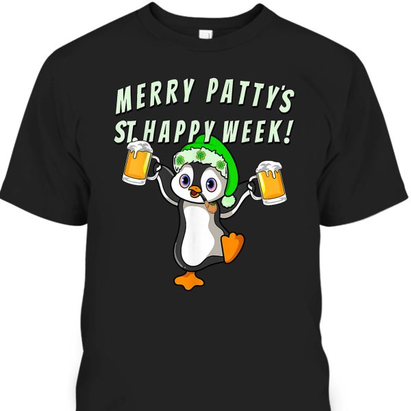 Funny St Patrick’s Day T-Shirt Merry Party’s St Happy Week Penguin Drinking Beer