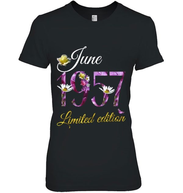 June 1957 Tee – 65 Years Old Floral 1957 65Th Birthday Gift