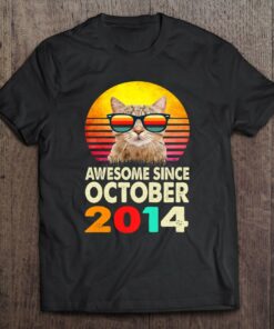 Kids Awesome Since October 2014 8Th Birthday Gift Cat Boys Girls 1